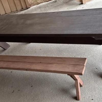 Large Wooden Picnic Table * Two Wooden Benches *