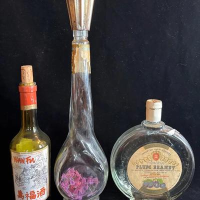 2 Vintage Liquor Bottles * Oriental * French * Serbian Plum Brandy 