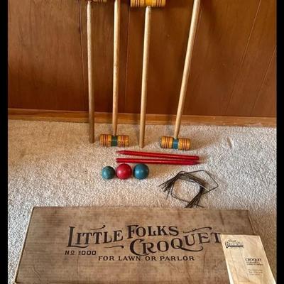 Vintage Little Folks Children’s Croquet Set * 4 Mallets * 2 Matching Balls * 8 Wickets * 2 Stakes * 