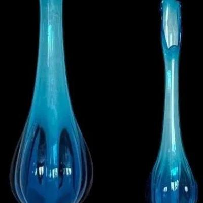 Pair Of Mid Century Viking Vases * 15" Blue * 12" Matching Blue *