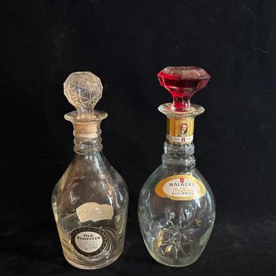 2 Clear Liquor Bottles * Old Forester Whisky * Walkers Bourbon 