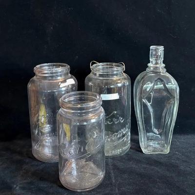 3 Vintage Canning Jars * Kerr * Economy * Liquor Bottle 