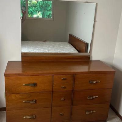 Mid Century Dresser with Beveled Mirror 