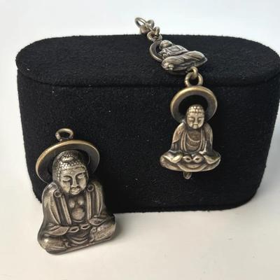 Vintage Japan Made Buddha Pendant * Key Fob with Tiny Compass 