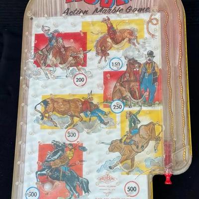 Vintage Wolverine Brand Action Marble Game Pinball * Rodeo Theme * Metal Backing *