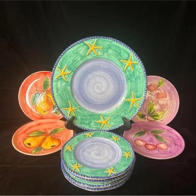 9 Italy Made Nautical Theme * Fruits * Plate Sets 