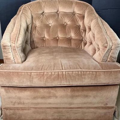 Mid Century Tufted Back Velvety type Fabric Swivel Chair