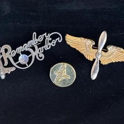 3 WWII Era Flying Pins * Pearl Harbor Remembrance * Truart Sterling Army Air Corps Pin 