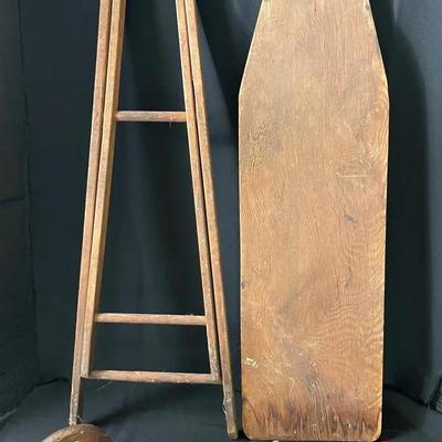Three Vintage Irons And Ironing Board￼