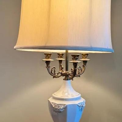 Vintage French Style Candelabra Lamp * Original Decorative Shade *