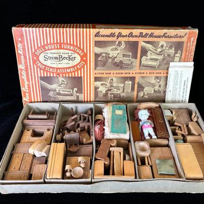 Vintage StromBecker Boxed 5 Rooms Dollhouse Furniture Kit 