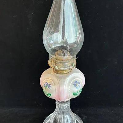 Vintage Hand Painted Frosted Glass Base Pedestal Oil Lamp