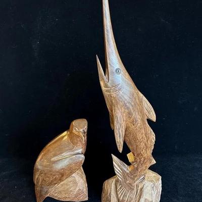 2 Ironwood Figures * Eagle and Marlin 