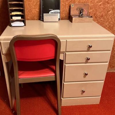 Vintage Desk and Chair with Office Accessories * Childs First Office/Desk