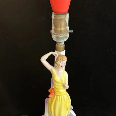 Antique Flapper Girl Bavaria Made Ceramic Lamp Untested 