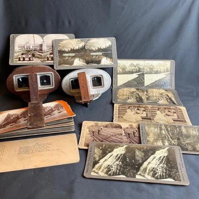 2 Vintage Underwood Stereoscope Viewers and 15+ Cards