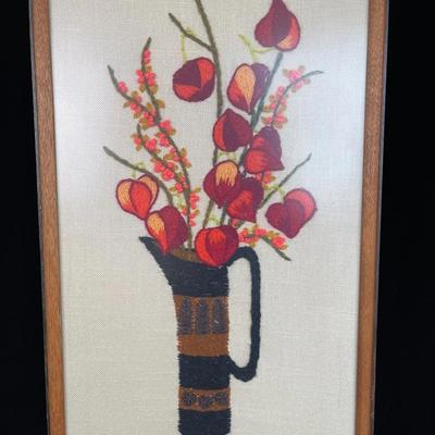 Gorgeous 60’s Looking Handmade Needlepoint Yarn Picture