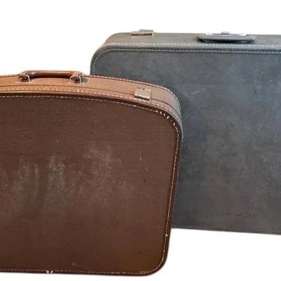 Two Vintage Suitcases * Blue Skyway Luggage With Keys 26x19x9 * Brown Unmarked 22x17x6 *