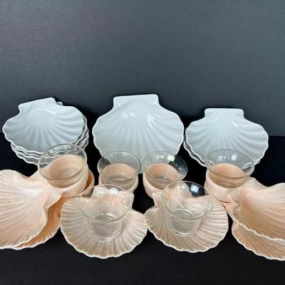 6 Kariff Originals Vintage Pink Melamine Shell Seafood Serving Dishes * Revol Scallop Small  Dishes 
