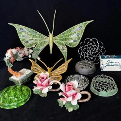 Vintage Capodimonte Porcelain Rose Candle Holders * Butterfly Decor * Floral Arrangement Holders *