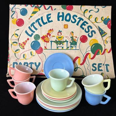 Vintage  Complete Set ‘ Little Hostess ‘ Milk Glass Tea  Party Set 