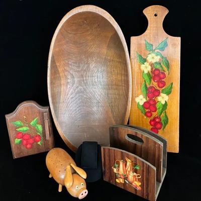 Vintage Wooden Kitchen Decor * Serving Bowl * Toothpick Pig and More !