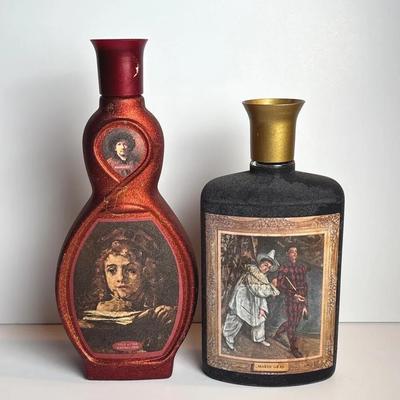 2 Frosted Glass Vintage Beam’s Choice Rembrandt Whiskey Bottles 