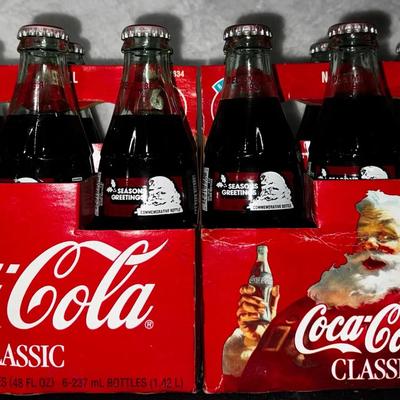 Vintage Coca-Cola 1993 “Seasons Greetings” Santa Commemorative Glass Bottle 6-Packs – December 1993
