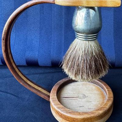 Vintage Wooden Shaving Brush & Stand Set w/ Natural Bristle Brush