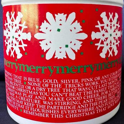 Vintage Christmas Ceramic Canister – Red Snowflake Design w/ Holiday Sayings