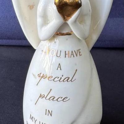 White Ceramic Angel Figurine Holding Gold Heart – Philippians 1:7