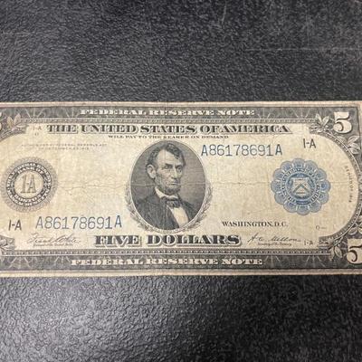 Sale Photo Thumbnail #155: 1914 LARGE CURRENCY $5