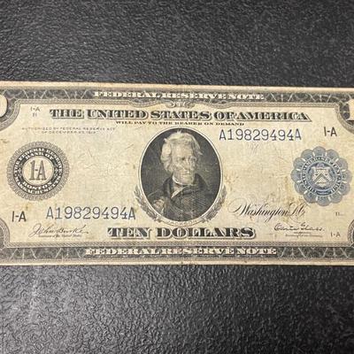 Sale Photo Thumbnail #154: 1914 LARGE CURRENCY $10