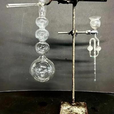 Vintage Kipp's Apparatus And Glass Thistle Funnel With Iron Stand, 1950s