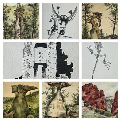 1885 Geological Watercolors with Nature Pen and Ink Drawings