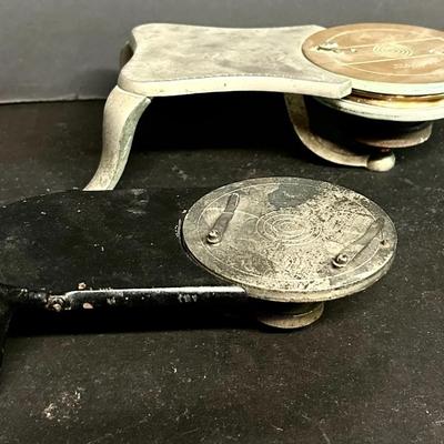 Two Antique Slide Mounting Stands, Brass And Iron, 19th And Early 20th Century 