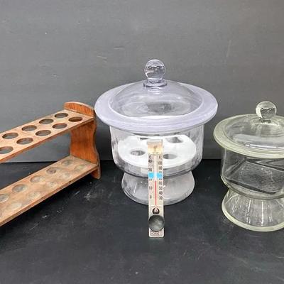 Vintage Glass Desiccator Jars With Test Tube Rack
