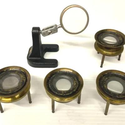 Antique Brass Threaded Table Top Magnifying Glasses With ATCO Magnifying Glass