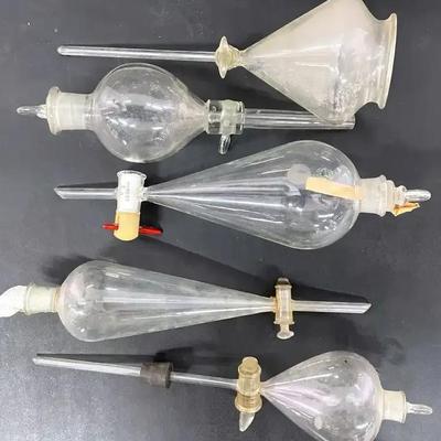 Vintage Lab Glassware With Evaporator Bump Traps And Separatory Funnel