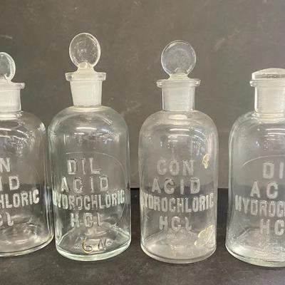Embossed Laboratory Glass Reagent Bottles, Set Of 4