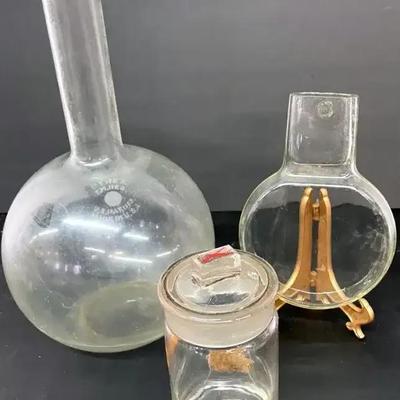 Vintage Pyrex Glass Culture Flask With Large 3L Pyrex Borosilicate Glass Flask And Jar