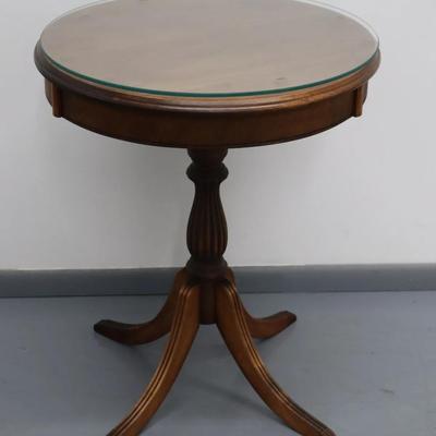 Vintage Round Top Wood Accent Table w/ Wood Pedestal Base