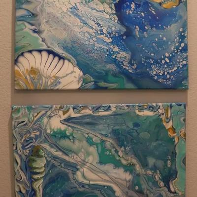 Shell and Ocean Themed Drip Paintings