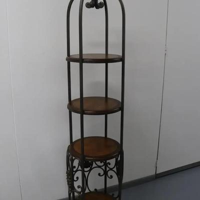 Iron Etagere, Multi-Tiered Display Unit with Metal Frame and Round Wood Shelves