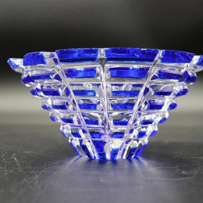 Crystal Blue Faceted Glass Bowl