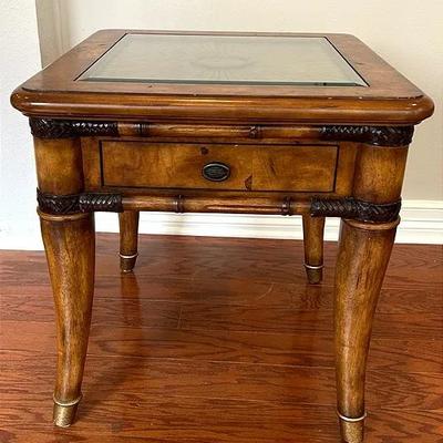 BP410 Schnadig Wood End Table W/Drawer/Glass Top #1