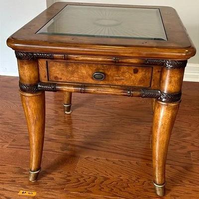 BP417 Schnadig Wood End Table W/Drawer/Glass Top #2