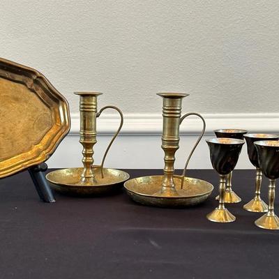 BP549 BRASS-Candlesticks, Tray & Goblets