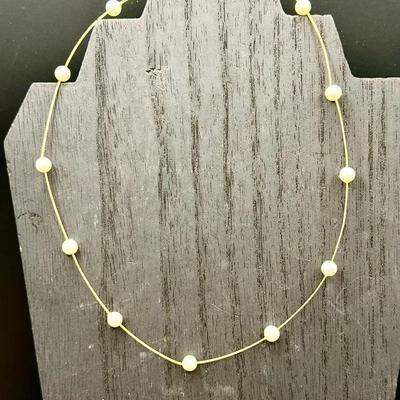 14k Yellow Gold Freshwater Pearl Station Necklace