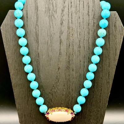 Sterling Silver Clasped Necklace With Blue Stone Beads